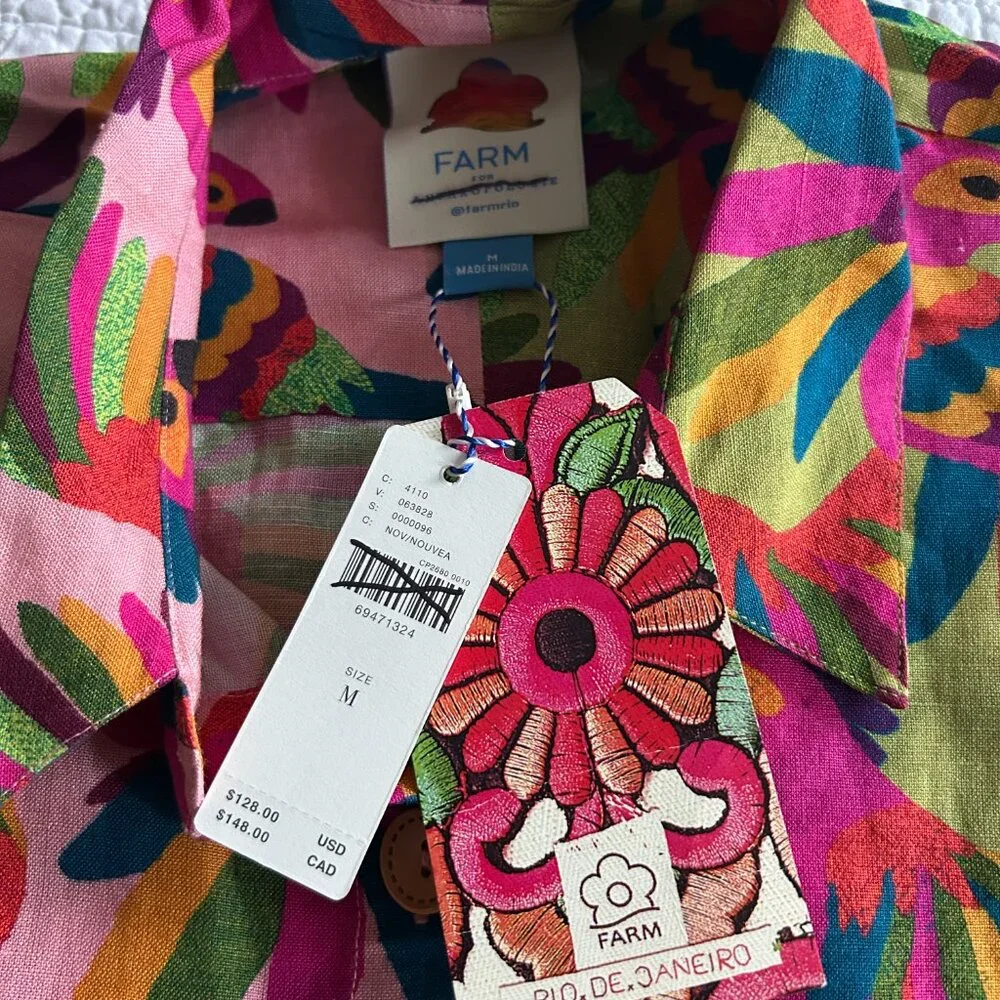 NWT Farm Rio Anthropologie Parrot Toucan Button Down Shirt, sz Med - Picture 4 of 6